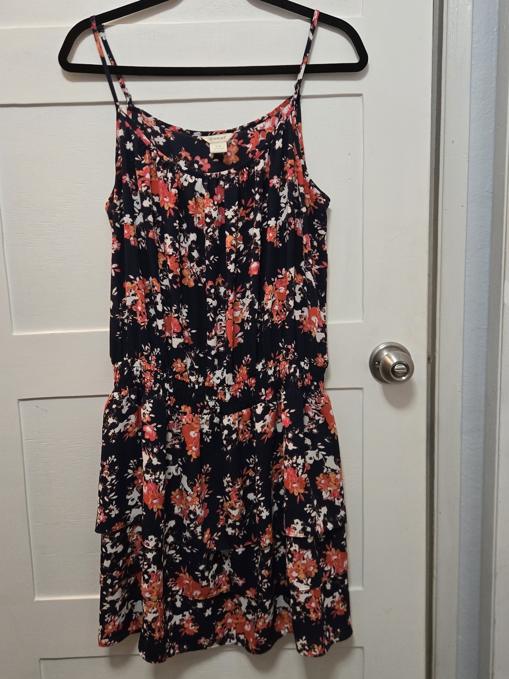 Ariat Navy Floral Spaghetti-Strap Mini Dress with Coral & White Blooms